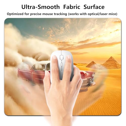 Classic Red Car Golden Desert Mouse Pad, Dusty Cruise Sunset Scene Desk Mat | 9.5"x 7.9", Egyptian Pyramids View Nature Landscape, Cute Smooth & Anti-Slip Mousepad - color: Colorful Design Wknoon-Art 29