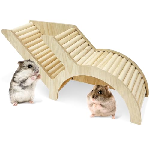 PINVNBY Hamster Climbing Ladder and Tunnel Hideout Wooden Hamster Climbing Toy Cage Decor Accessories for Gerbil Mice or Other Small Animals (Arch Bridge Tunnel)