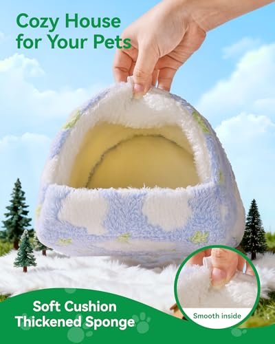 Guinea Pig Hideout Winter Warming Guinea Pig House,Washable Hamster Hideout Small Winter Fluffy Warm Cave for Parrot, Hamsters, Guinea Pigs & Small Animals, Machine Washable Cozy - color: Blue, size: 9.4*9.4in