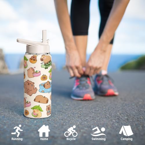 Capybara Water Bottle 18oz Cute Thermoses Gifts Stuff for Kids Girls Women | Vacuum Insulated，Stainless Steel，Leak-proof， - color: Cute capybara, size: 18 Ounces
