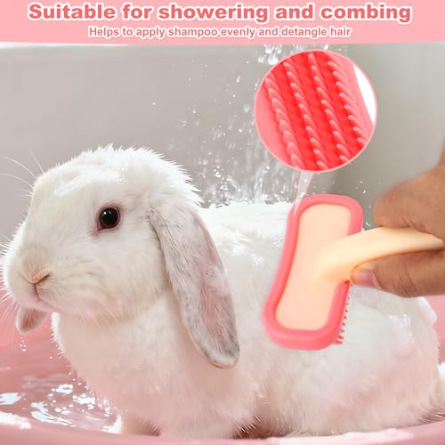 Rabbits Bunny Brush, 13.5x9cm/5.31x3.54in Durable Soft Silicone Rabbit Grooming Bunny Brush Practical Small Animal Massage Comb Suitable for Cats, Puppy Dogs, Kittens & Pets - color: pink
