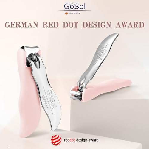 Nail Clippers Anti Splash, Sharp Curved Blades, Detachable Easy Clean Base | Premium Carbon Steel Manicure Tools with Catcher, Ergonomic Anti-Slip Soft Rubber Handle for Precise Trimming - color: Light Pink