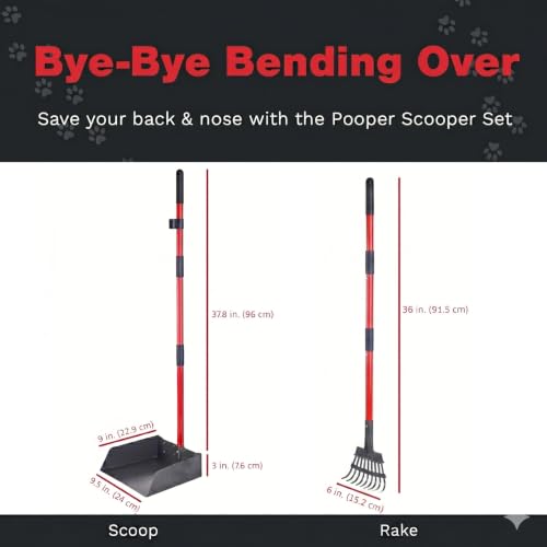 Metal Pooper Scooper for Dogs with Heavy Duty Long Handle Rake & XL Tray | Rustproof Aluminum Poop Scooper for Large Dogs with 9”W 9.5”L Extra Large Tray for Yard, Grass, Dirt & Gravel - color: 2 Piece Set - X Large