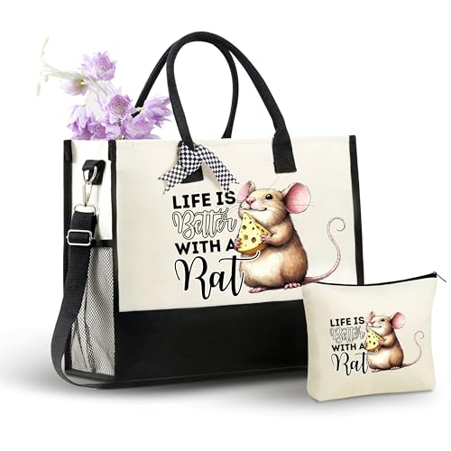 InnoBeta Rat Gifts, Rat Gifts for Women, Tote Bag, with Top Zipper Closure and Shoulder Strap for Birthday, Mother's Day, Christmas