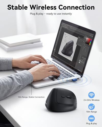 TECKNET Ergonomic Mouse, Vertical Wireless Mouse 2.4G, Computer Mouse with 6 Adjustable 4800 DPI, Quiet Clicks Optical Mice, USB A Receiver, 6 Buttons for Laptop, Desktop, PC - Black - color: Black