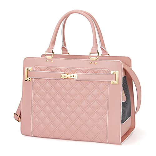 Fashion Pet Carrier Dog Cat Carrier Purse Soft-Sided Leather Handbag Pet Tote Bag for Small Dogs Puppy and Cats TSA Airline Approved - color: Pink