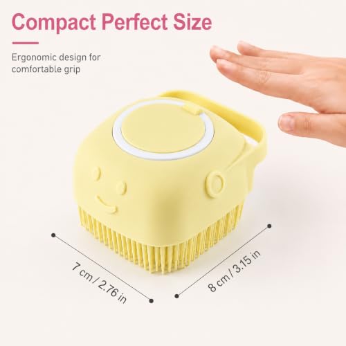 Dog and Cat Bath Brush with Shampoo Dispenser, Silicone Pet Grooming Brush for Dogs Cats, Soft Massage Scrubber for Bath, Easy Clean Ergonomic Pet Shower Brush for Small Medium Pets Yellow - color: Yellow