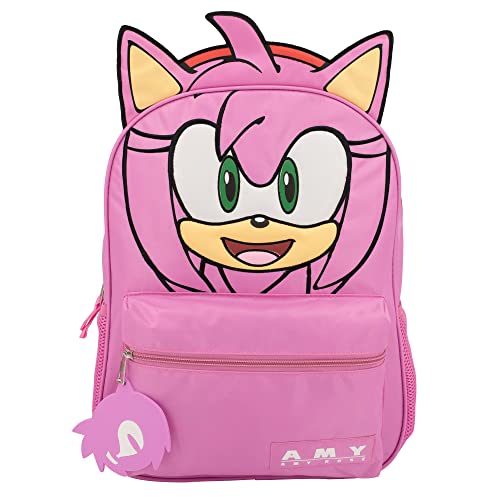 AI ACCESSORY INNOVATIONS Sonic The Hedgehog Backpack for Boys & Girls, Bookbag with Adjustable Shoulder Straps & Padded Back, Amy Rose 16 Inch Schoolbag with 3D Features, Durable School Bag for Kids - style: Pink Rose
