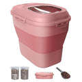 30-35Lbs Airtight Dog Food Storage Container,Collapsible Dog Food Container | Large Pet Food Storage Container with Double Airtight Seal & Magnetic Lid,Dog Food Bin with Wheels,2Pcs Containers,Scoop,Pink - color: Pink