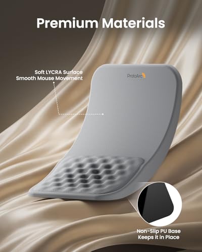 ProtoArc MP50 Ergonomic Mouse Pad with Wrist Support, Lycra Surface, Gray | 8° slope & massage points, soft memory foam, Large 12x8 Inches, Non-slip base. Relieves wrist strain for office & home - color: Gray Lycra
