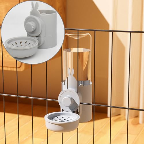 Automatic Rabbit Feeder and Water Dispenser Set,54oz Gravity Food Feeder&17oz Leak-Proof Water Bottle for Guinea Pigs,Hamsters,Chinchillas,Ferrets, Small Animals,Cage Mount Feeding Station Grey