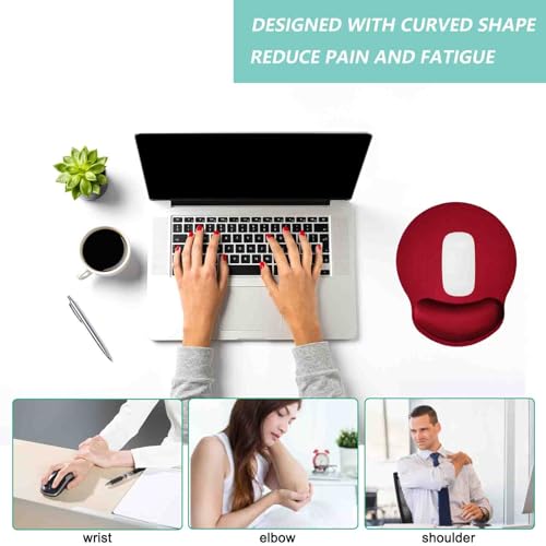 Mouse Pad with Wrist Support, Ergonomic Mouse Pad with Memory Foam Wrist Rest Cushion, Non-Slip Rubber Base Gaming Mice Pad for Home Office Computer Laptop, Red - color: Red