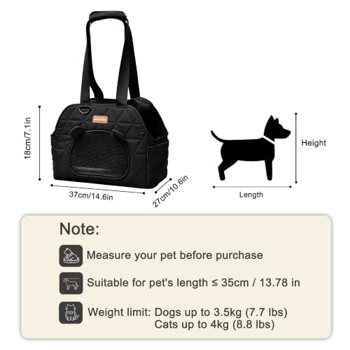 Dog Purse Carrier for Small Dogs Firm Bottom Puppy Travel Bag (Black) | Cat Carrier Small Dog Bag with Pocket, Breathable Mesh, Anti-Escape Safety Leash, Comfy Dual-Sided Mat for Outdoor Car Travel - color: Black