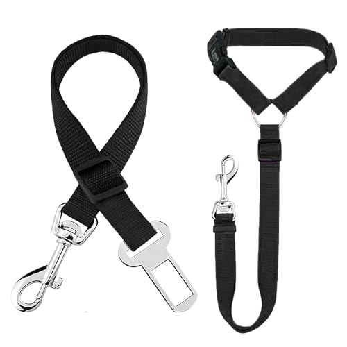 SunGrow Dog Seatbelt & Leash, Universal Vehicle Seatbelt Harness for Car Headrest, Pet Travel Essential, Adjustable Lead, Black Nylon, 19”-31” & 14-19” x 17-30”, 2 Pcs. Per Pack - color: Black Adjustable Seatbelt & Leash