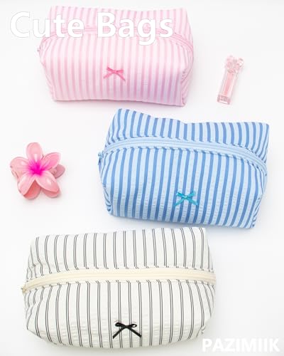 PAZIMIIK Cozy Makeup Bag for Women,Zipper Cosmetic Pouch,Stripe Lake Blue | Soft Cosmetic Organizer for Makeup,Skincare,Toiletries,Daily Beauty Essentials,Purse,On-the-Go,Bridesmaid Gifts - color: Stripe Lake Blue