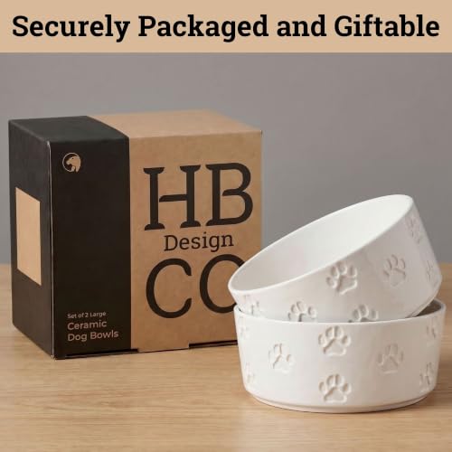 Ceramic Dog Bowl Set of 2 with Anti-Skid Base 7.5" W x 3" H, 6 Cup Capacity | Thick Ceramic, Dishwasher Safe, Anti-Skid Rubber Base, 6 Cups per Bowl, Ceramic Food & Water Bowls Set of 2 for Large Dogs - color: White, size: Large