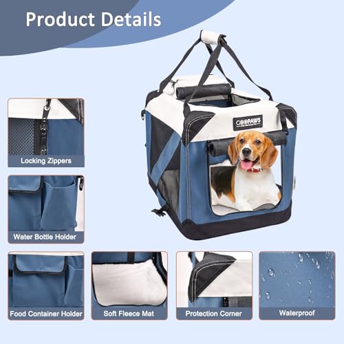 JESPET Soft Dog Crates Kennel for Pets, 3 Door Soft Sided Folding Travel Pet Carrier with Straps and Fleece Mat for Dogs, Cats(6-Lake Blue, Small(24" L x 16.5" W x 16.5" H)) - color: 6-Lake Blue