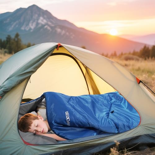 REDCAMP Kids Mummy Sleeping Bag for Camping, 3 Season Cold Weather Sleeping Bag Fit Boys,Girls & Teens, Blue/Rose Red - color: Blue with 3 Adjustable Length