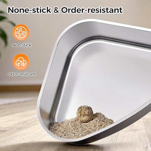 Chumajor XXL Stainless Steel Corner Cat Litter Box with Lid,Grey | Sturdy, No Odor & Space-Saving Hidden Design for Large Cats,Grey