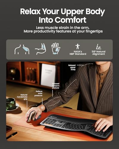 ProtoArc EM11 NL Wireless Ergonomic Mouse, Rechargeable, Black Gold | 58° vertical design supports a natural wrist posture, connect 3 devices via Bluetooth/2.4G USB-A, 500mAh USB-C rechargeable. - color: Black Gold