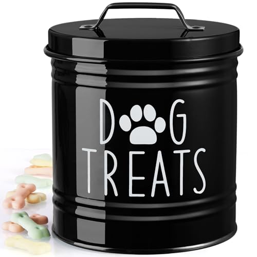 OUTNILI Large Dog Treat Container Airtight - 6.6" Tall X 6" Round Black Dog Treat Jar for Kitchen Counter - Rustic Treat Storage Canister for Dogs, Cats, Small Animals - color: Black-Medium