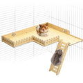 Fhiny Wooden Platform for Cage, Hanging Gerbil Climbing Platform with Ladder & Fence - Hamster Activity Playground Habitat Decor Cage Accessories for Dwarf Hamster, Gerbil, Mice, Rat, Mouse