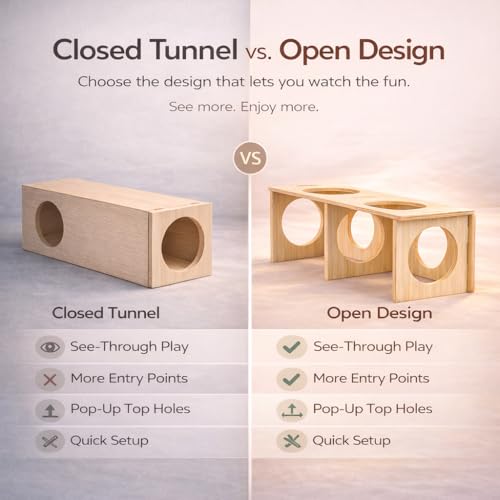 Wooden Hamster Tunnel with Multiple Holes – Natural Hideout Tube, DIY Assembly, Playground for Dwarf, Small Syrian Hamsters & Gerbils (9.5" x 3.5" x 3.5")