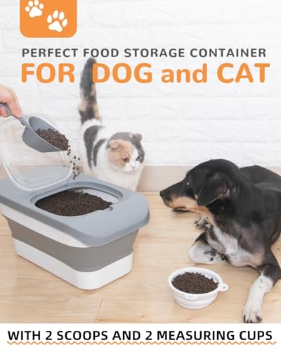 10-26Lbs Airtight Dog Food Container 2Pcs,Collapsible Pet Food Storage | Dog Food Storage with Double Airtight Seal,Magnetic Lid,Cat Food Container Dry Food,Space-saving,Scoops and Measuring Cups - color: Light Grey-2/10-26 Lbs