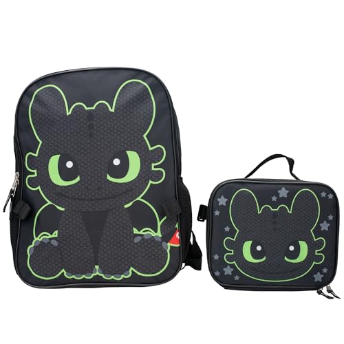 AI ACCESSORY INNOVATIONS How to Train Your Dragon Toothless Backpack and Lunch Box Set, 16 inch School Bag, Black - color: How to Train You Dragon