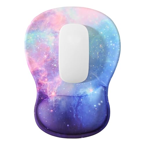 EooCoo Mouse Pad with Gel Wrist Rest, Ergonomic Mousepad Wrist Alignment | Middle Concave Design for Natural Wrist Alignment, Non-Slip Base Mousepad, Carpal Tunnel Relief, Office Desk Accessories - color: Galaxy Purple