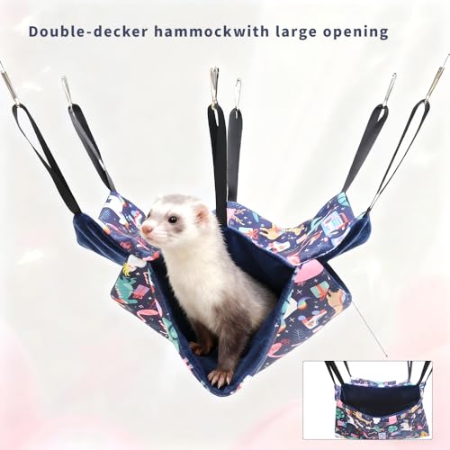 JNJNCWYP 4 Pack Ferret Hammock Set, Hanging Soft Small Animal Hammocks with Hideout,Tunnel and Double Layer,Cage Accessories for Ferret,Rats,Sugar Glider,Squirrel(Navy Blue) - color: Navy Blue