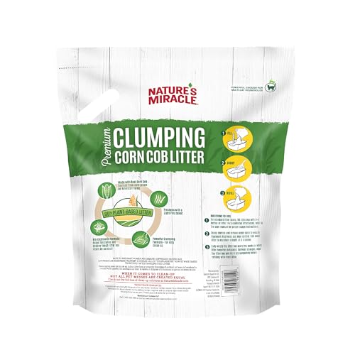 Nature’s Miracle Premium Clumping Corn Cob Litter, 10 Pounds, Made with Real Corn Cob for Fast-Clumping Litter for Multi-Cat Households (Pack of 2) - size: 10 lb (Pack of 2)