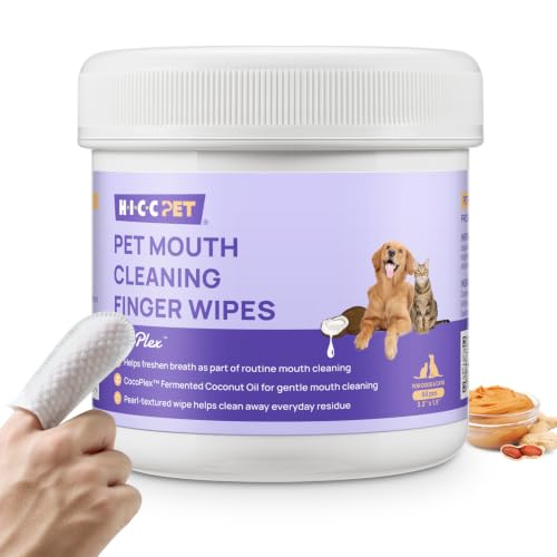 HICC PET Mouth Cleaning Finger Wipes for Dogs & Cats, 50 Count | Textured finger-fit wipes for routine mouth cleaning and visible food residue on accessible tooth surfaces after meals - color: Peanut, size: 50 Count (Pack of 1)