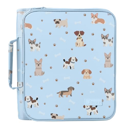 SUNEE Zippered Binder Bag with Handle, 2-Inch 3-Ring O-Ring, 500-Sheet Capacity, Includes Zip Pocket, 5-Tab Expanding File Folder, Multi-Pocket Organizer Binder for Middle School, Blue Dog - color: Blue Dog