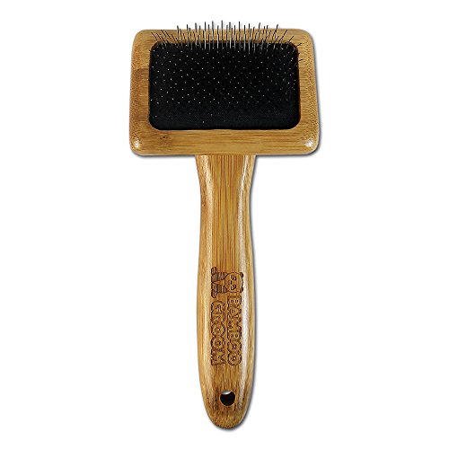 Alcott Bamboo Groom Slicker Brush with Stainless Steel Pins for Pets, Small,Black - size: Small