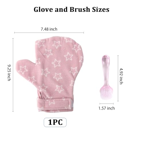 1Pcs Hamster Bite Proof Glove and Grooming Brush Set, Adjustable Hamster Glove, Lid Soft Cleansing Brush Massage Combs, Guinea Pig Brush, Hamster Care Set for Hamsters, Ferrets, Hedgehogs (Pink Stars) - color: Pink Stars