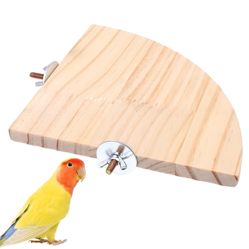 Bird Perch Platform Stand Bird Corner Wood Perch Birds Platform Parrot Stand Flat Fan Shape Playground Cage Accessories Shelf for Parakeet Conure Cockatiel Budgie Gerbil Rat Birds Hamster