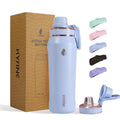 24oz Insulated Water Bottle, Wide Mouth Spout Lid, BPA-Free | Tritan spout lid, BPA free, 18/8 stainless steel body, Cold 24H, hot 12H, Wide mouth fits ice, Fit car cup holder,Blue - color: Sky Blue
