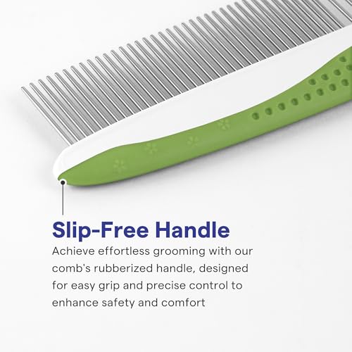 Dog & Cat Comb – Removes Tangles, Knots, and Matted Fur – Grooming Tool with Stainless Steel Teeth and Non-Slip Handle – Best Pet Hair Comb for Home Grooming Kit – Includes eBook Guide
