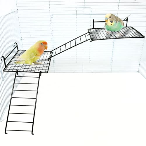 BNOSDM Stainless Steel Grid Platform for Parakeet 4 PCS Bird Perches Platform Parrot Stand with Climbing Ladder Bird Cage Accessories for Small to Large Birds (L)