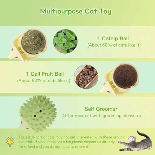2 PCS Catnip Toys Self-Grooming Cat Brush with Catnip Ball & Gall Fruit, Kitty Kitten Scratcher Self Groomer Cat Toys for Indoor Cats