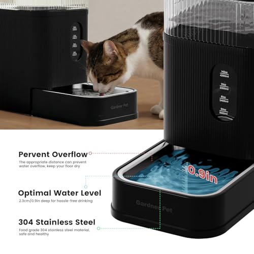 Gardner Pet 2.2 Gallon Automatic Dog Water Bowl Dispenser 8.5L Gravity Water Feeder with Stainless Steel Bowl & Maifan Stone Filter, BPA-Free for for Cats and Dogs (Black, 2.2 Gallon) - color: Black, size: 2.2 Gallon