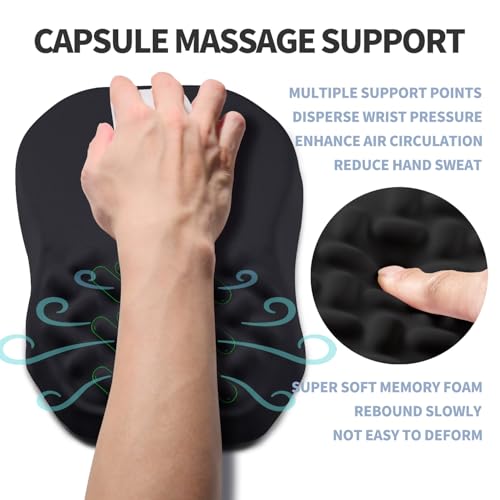 Ergonomic Raised Mouse Pad Wrist Support with Bilateral Slope Memory Foam Mousepad for Wrist Rest and Carpal Tunnel Pain Relief 11.8x7.9〃 Black - color: Black