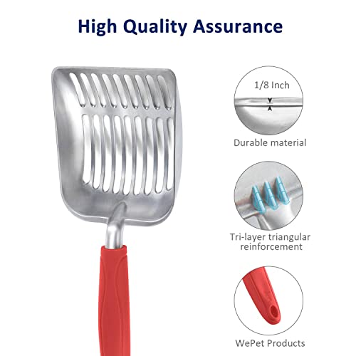 Cat Litter Scoop, Aluminum Alloy Sifter, Kitty Metal Scooper, Deep Shovel, Long Handle, Poop Sifting, Kitten Pooper Lifter, Durable, Heavy Duty, for Litter Box - color: FLAT Aluminum \ #08 Red Handle, size: Small