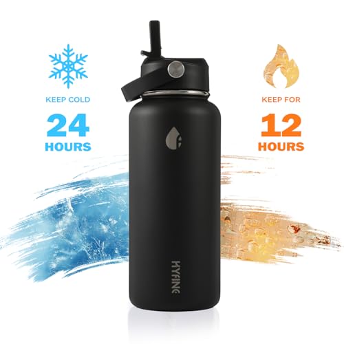 32oz Insulated Stainless Steel Water Bottle with Straw Lid Lager Capacity - color: Black