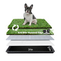 HQ4US 4LEGS Dog Grass Pad with Tray, Dog Litter Box with Artificial Grass | Medium Grass Pee Pads for Indoor Dogs Potty Tray with Grate, Turf Grass Hemmed Edge, Realistic, Less Stink Toilet for Balcony - size: M 31”×21” for Dog＜ 26" Length