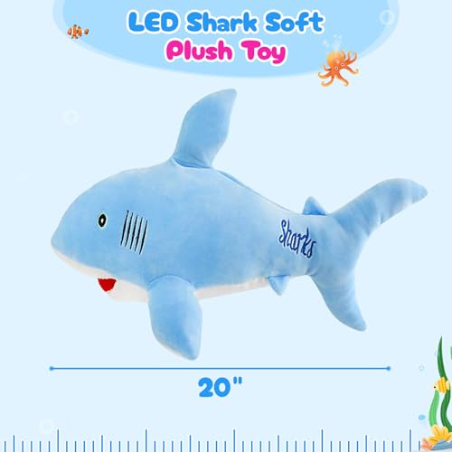 BSTAOFY 20'' LED Shark Soft Plush Toy Night Light Up Stuffed Animal Ocean Life Luminous Glow in the Dark Bedtime Companion Gifts for Kids Friends Birthday Valentines Christmas Festivals, Blue - color: Blue Shark