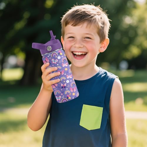 Kids Water Bottle 16oz Purple Water Bottle with Straw, Butterfly (1pc) | Girls Stainless Steel Water Bottle BPA-Free Leak Proof Insulated Water Bottle Butterfly Gifts for Girl School Travel Birthday - color: Butterfly1, size: 16 Ounces