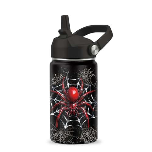 Spider Gifts for Boy, 12 oz Water Bottle with Straw Lid, Stainless Steel Vacuum Insulated Bottle, Leakproof, Spiders Webs Cup Gifts for Birthday Holiday - color: Spider