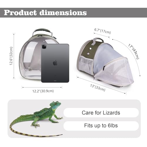 WEVONIGU Expandable Small Animal Backpack Carrier with Clear Bubble Window Large Space Travel Cage for Hedgehog Rat Parrot,Bearded Dragon,Sugar Glider,Airline Approved (Army Green, BE Backpack) - color: Army Green, size: 8.0"L x 7.0"W x 5.0"H